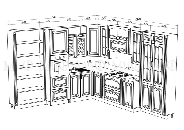Кухонный Гарнитур Угловой Элит 3000 х 3400 мм/Разные Цвета